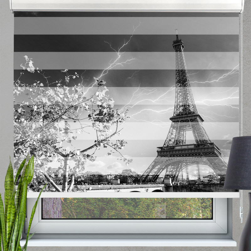 Doppelrollo mit Motiv: Paris Eifelturm schwarz weiß