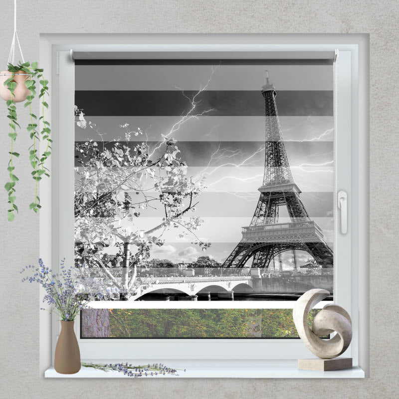 Klemmfix Doppelrollo mit Motiv: Paris Eifelturm schwarz weiß