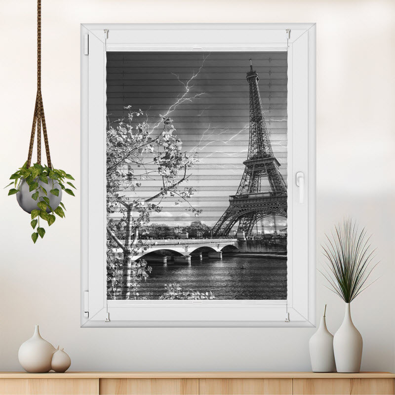 Wabenplissee mit Motiv: Paris Eifelturm schwarz weiß