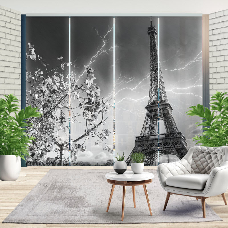 Schiebegardine mit Motiv: Paris Eifelturm schwarz weiß