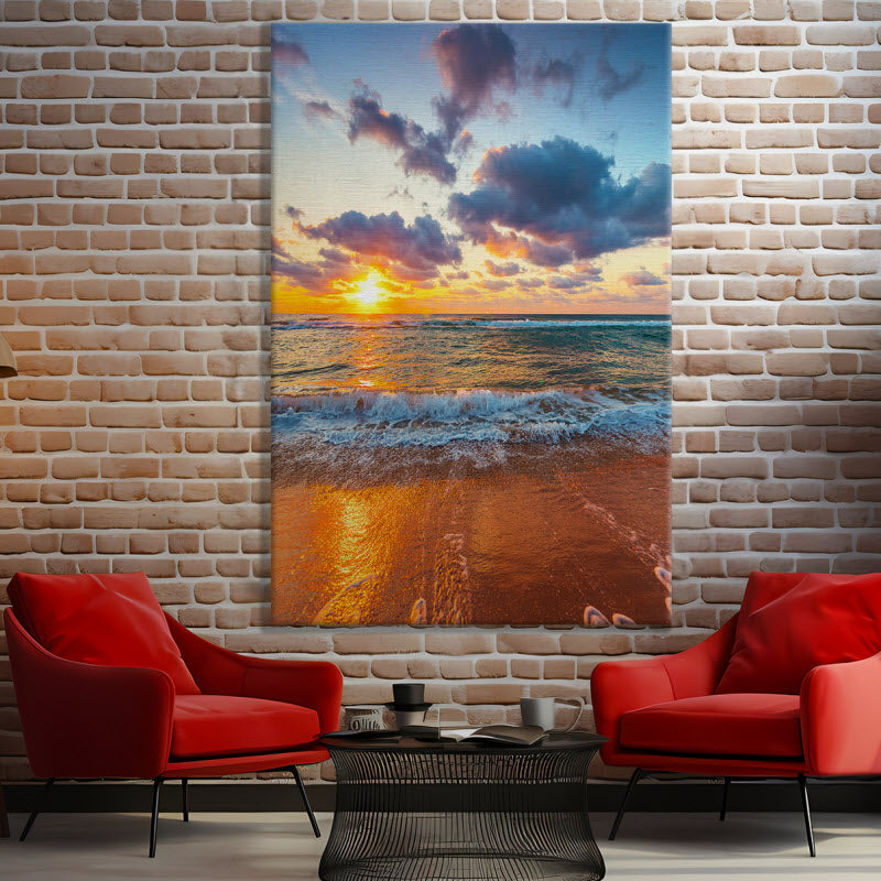 Leinwand mit Motiv: Sandstrand während dem Sonnenuntergang