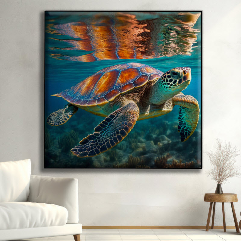 Textilspannrahmen mit Motiv: Schildkröte Unterwasser
