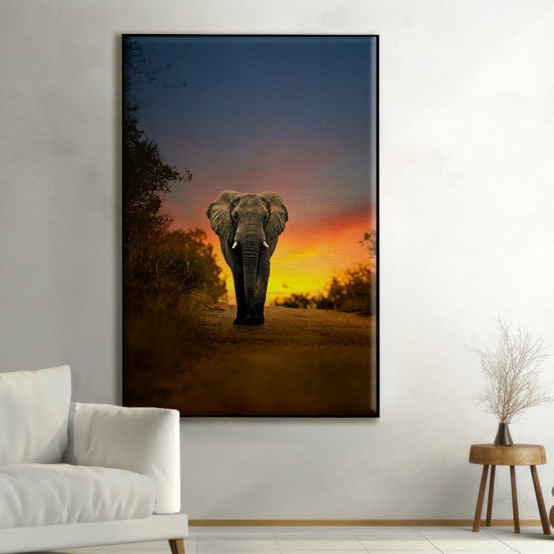 Textilspannrahmen mit Motiv: Elefant Sonnenuntergang