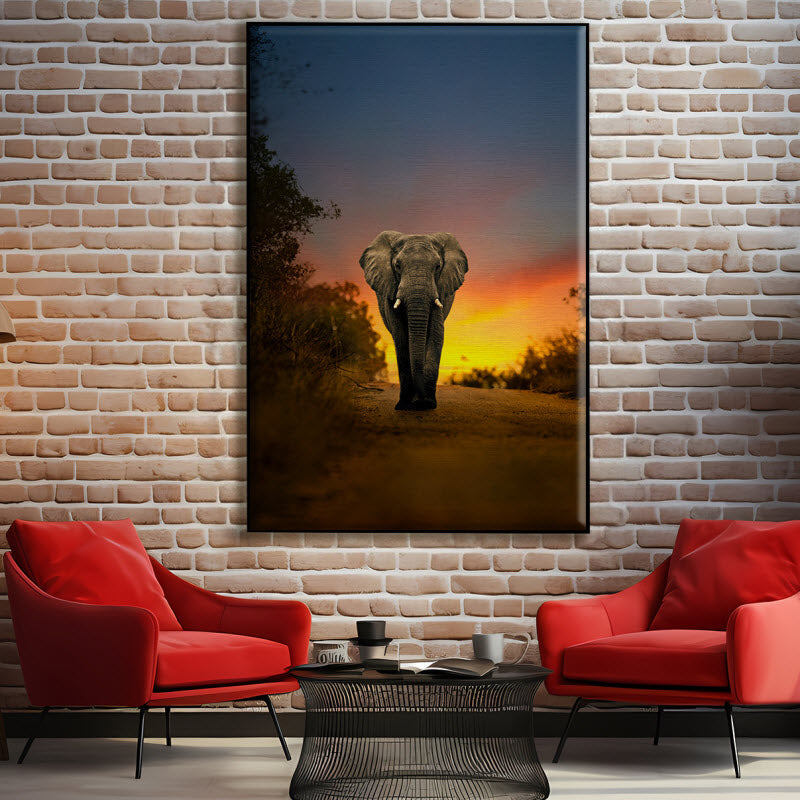 Textilspannrahmen mit Motiv: Elefant Sonnenuntergang