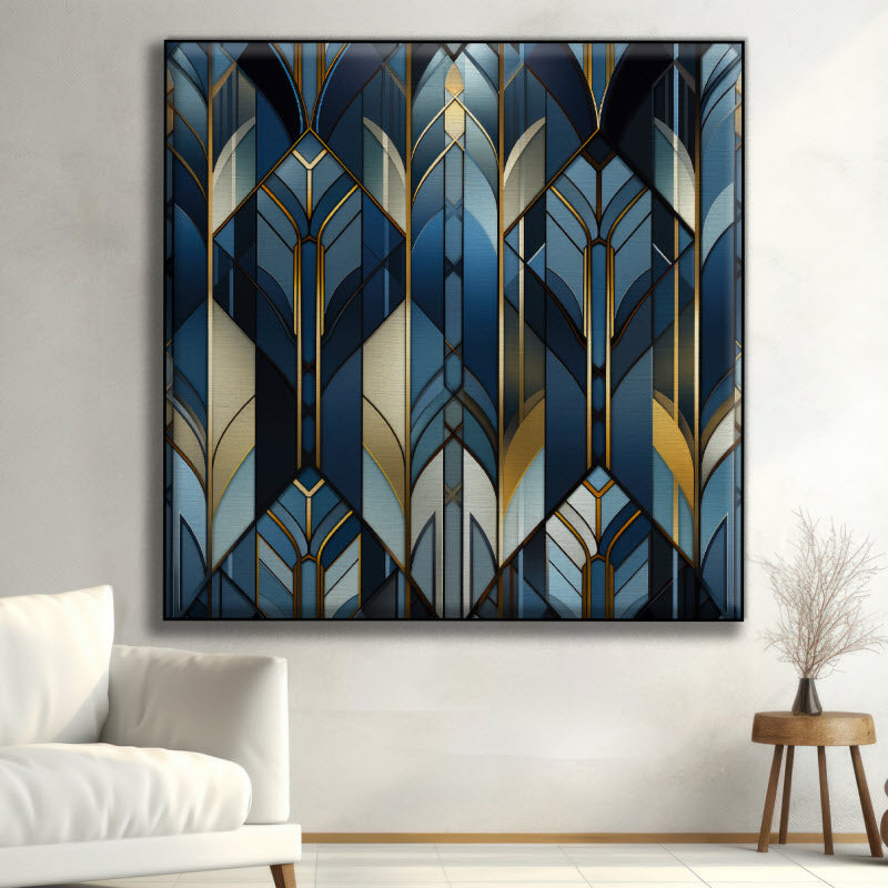 Textilspannrahmen mit Motiv: Gold-blau Geometrie