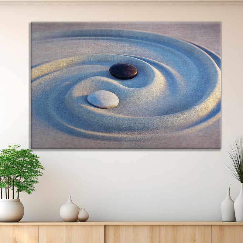 Leinwand mit Motiv: Steine im Sand - Yin Yang