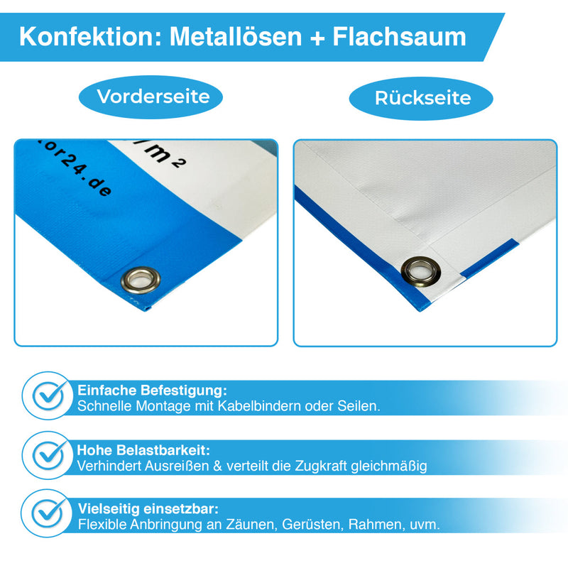 Banner Konfektion: Metallösen mit Flachsaum