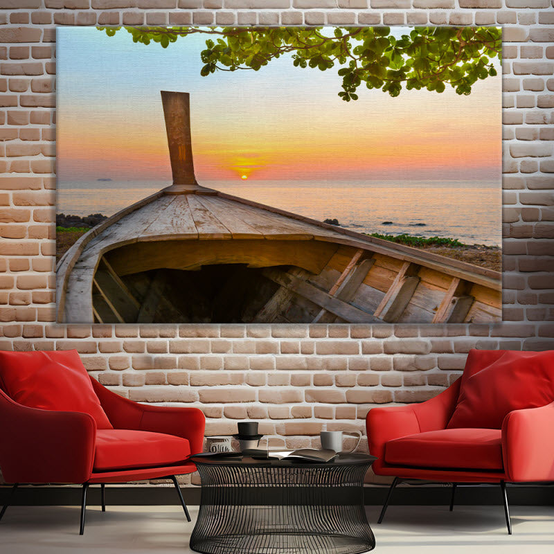 Foto Leinwand "Boot mit Sonnenuntergang"