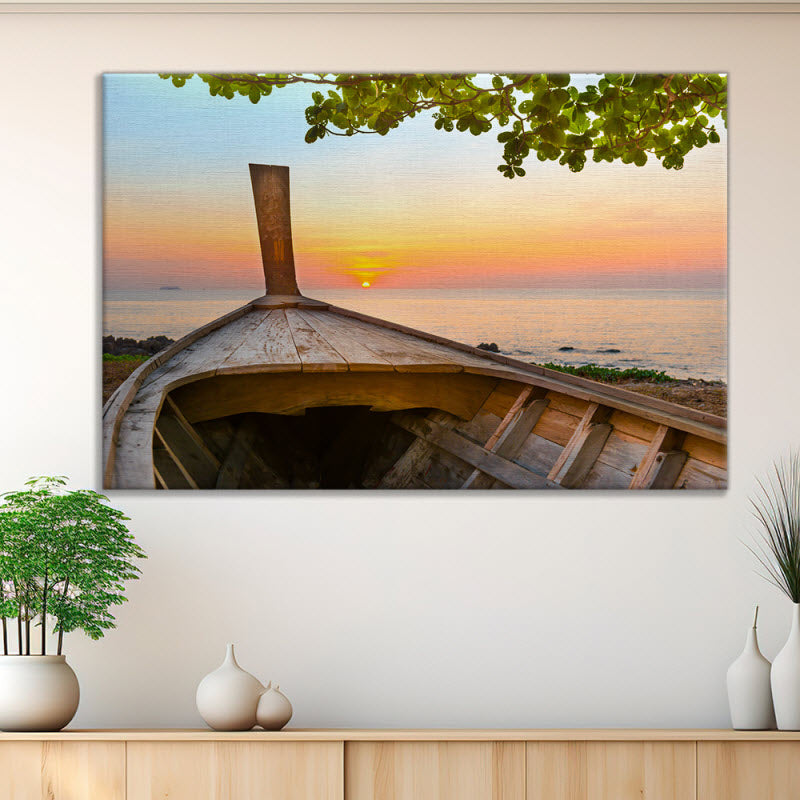 Foto Leinwand "Boot mit Sonnenuntergang"