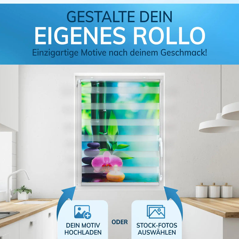 Eigenes Doppelrollo gestalten mit eigenem Motiv oder Stock-Foto