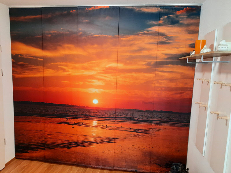 Kundenfoto: Schiebegardine mit Motiv "Sonnenuntergang am Sandstrand"