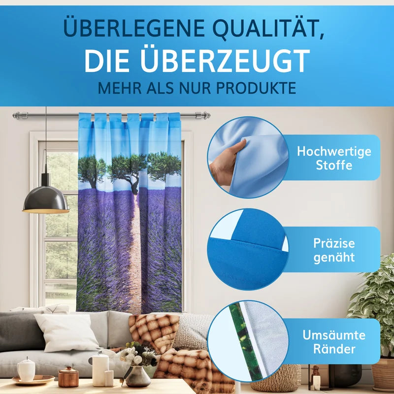 Fotovorhang in hoher Qualität, präzise genäht und mit umsäumten Rändern für eine edle Optik.