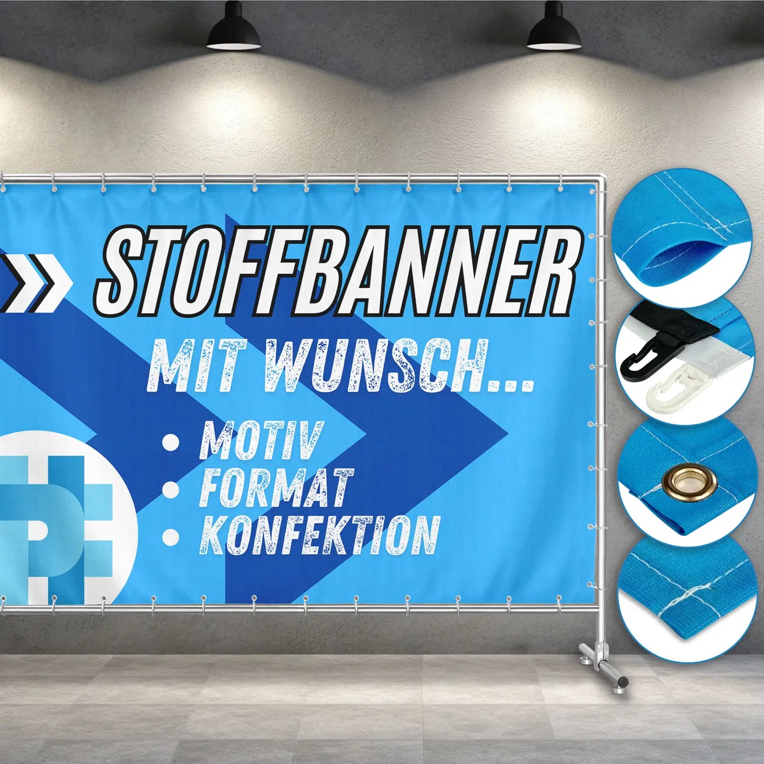 Stoffbanner bedrucken mit Wunschmotiv, individuelle Konfektion und Formate möglich