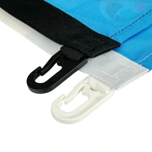 Vereinsflagge mit Karabinerhaken und Besatzband